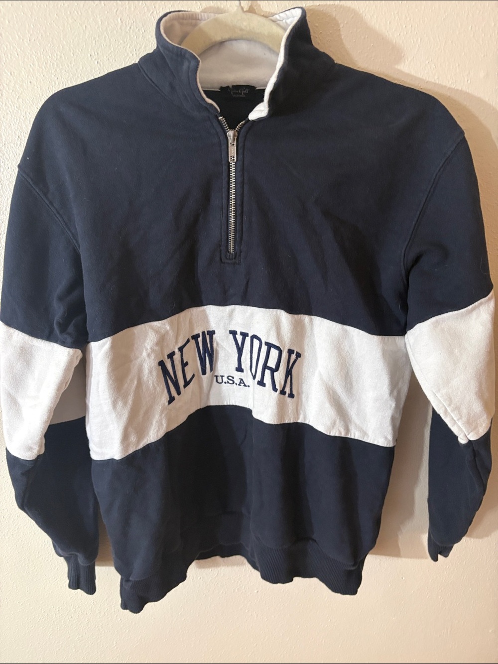 Navy and White New York Half-Zip Pullover